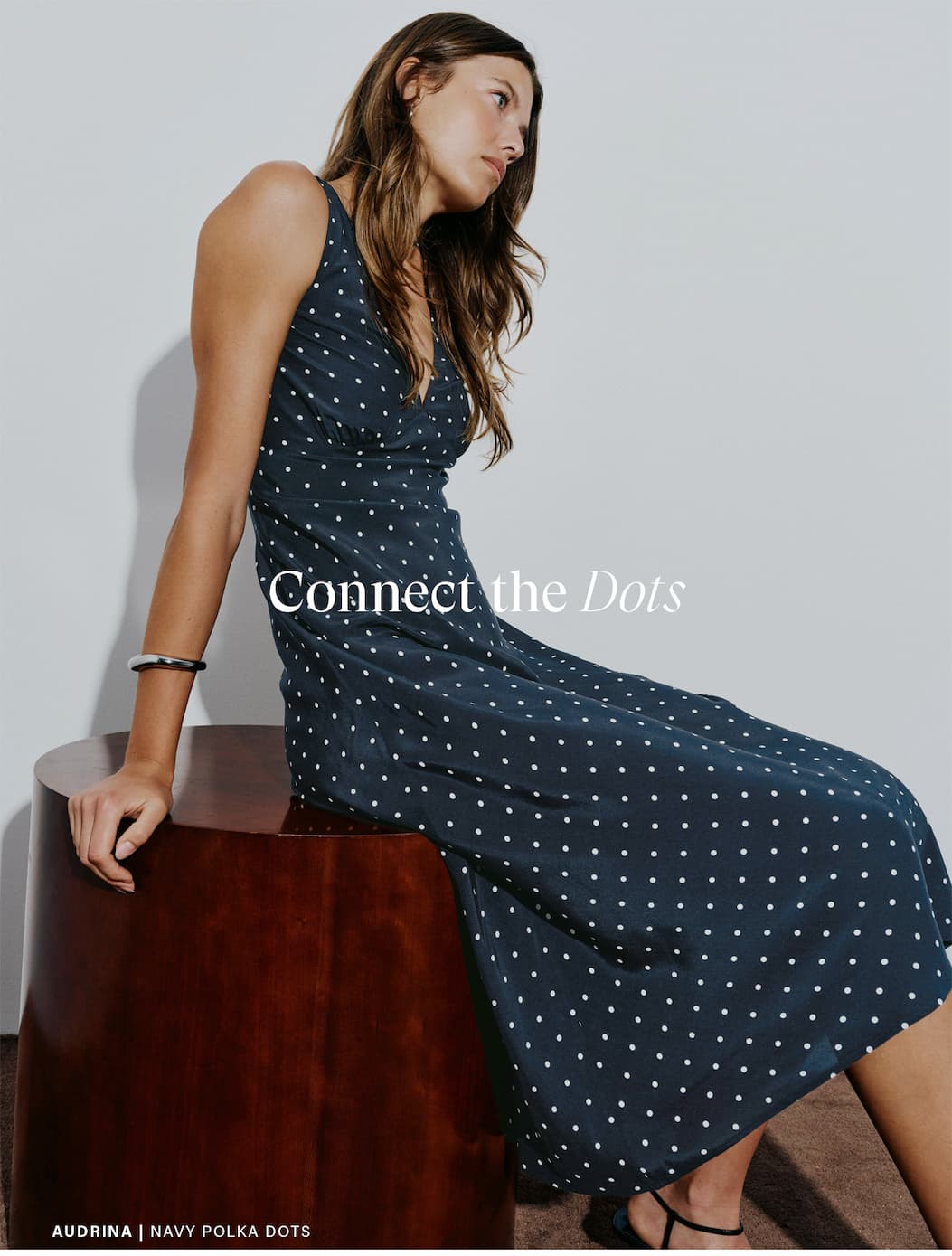 Connect the Dots | Audrina Dress Navy Polka Dots