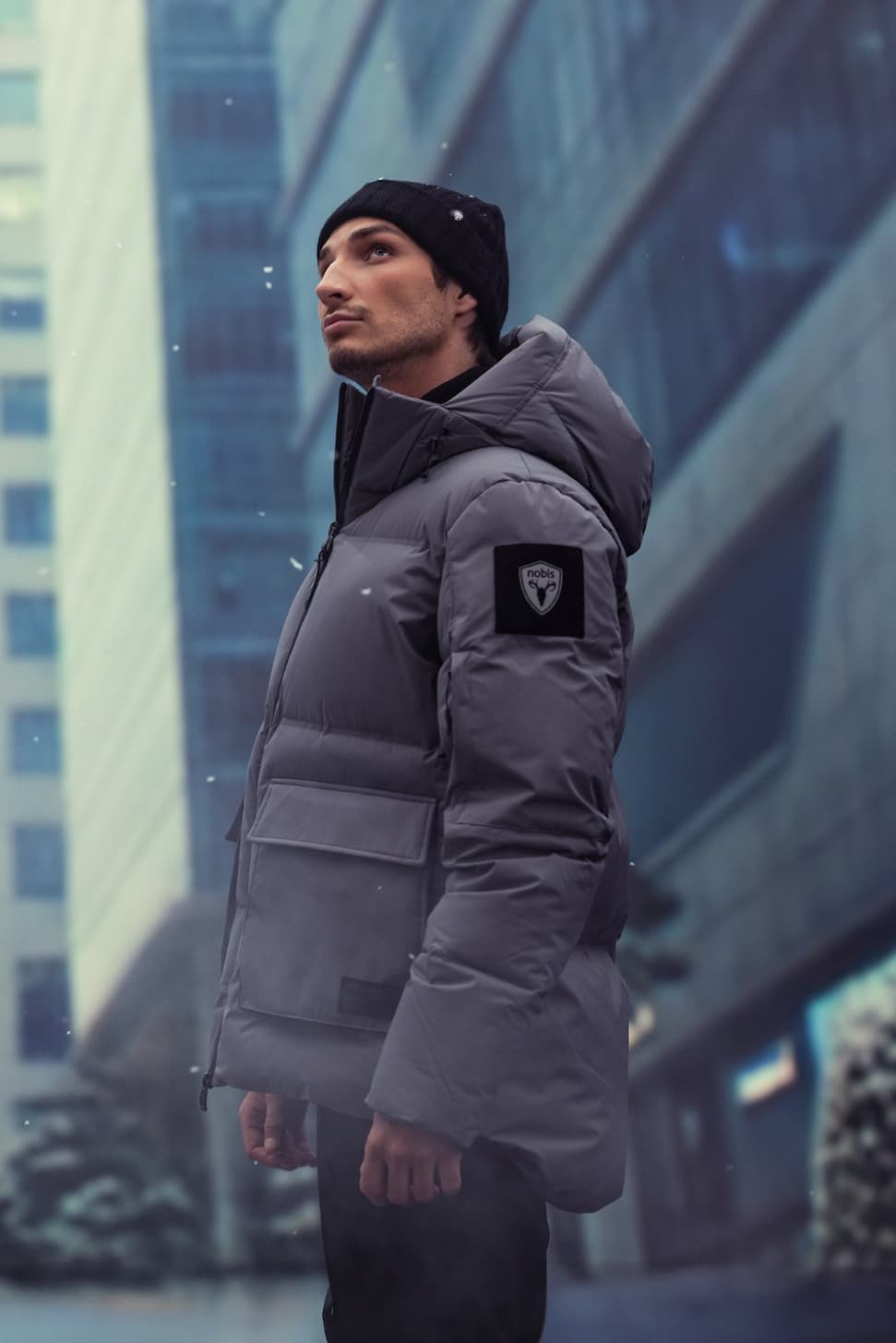 Male model abstractly poses and wears style Alta