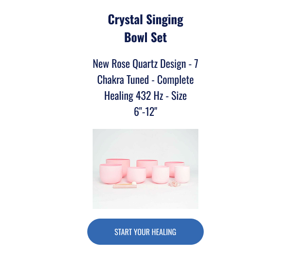 Crystal Singing Bowl Set New Rose Quartz Design - 7 Chakra Tuned - Complete Healing 432 Hz - Size 6"-12"