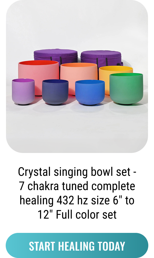 Crystal singing bowl set - 7 chakra tuned complete healing 432 hz size 6" to 12" Full color set