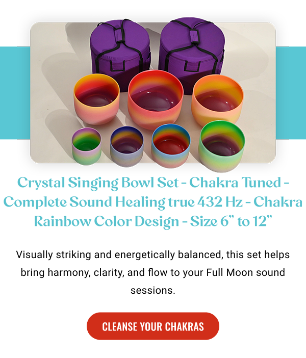 Crystal Singing Bowl Set - Chakra Tuned - Complete Sound Healing 432 Hz - Chakra Rainbow Color Design - Size 6