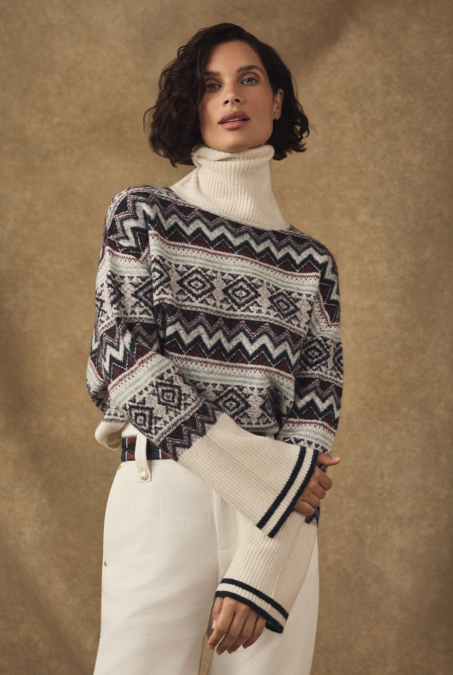 Antonia Fairisle Roll Neck Knit (Natural)