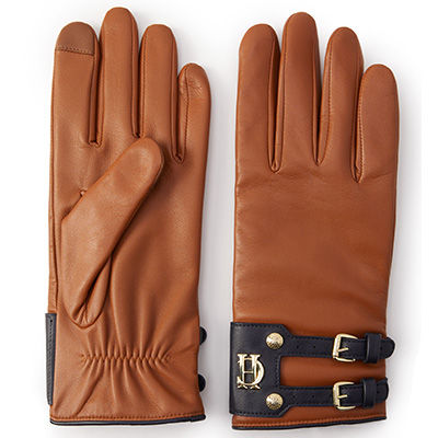Contrast Leather Gloves (Tan Ink Navy)