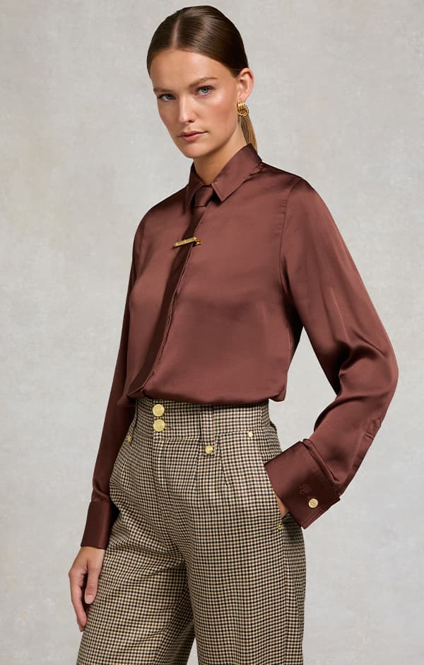 Georgina Satin Shirt (Chocolate)