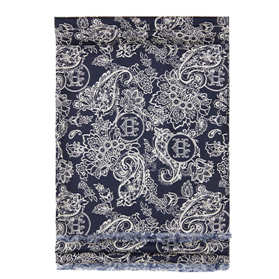 Men's Silk Scarf (Ink Navy Cream Paisley)