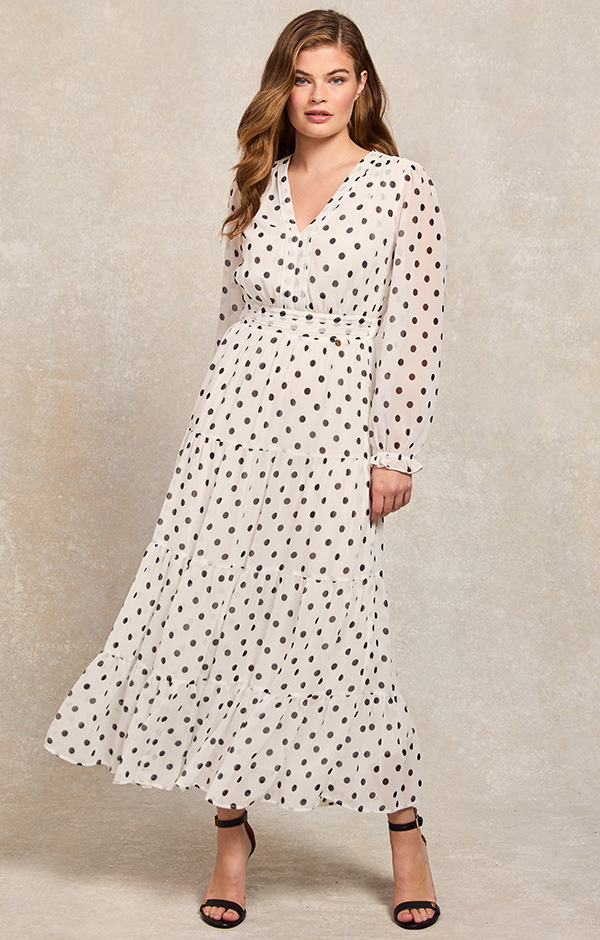 Bella Tiered Maxi Dress (White Polka Dot)