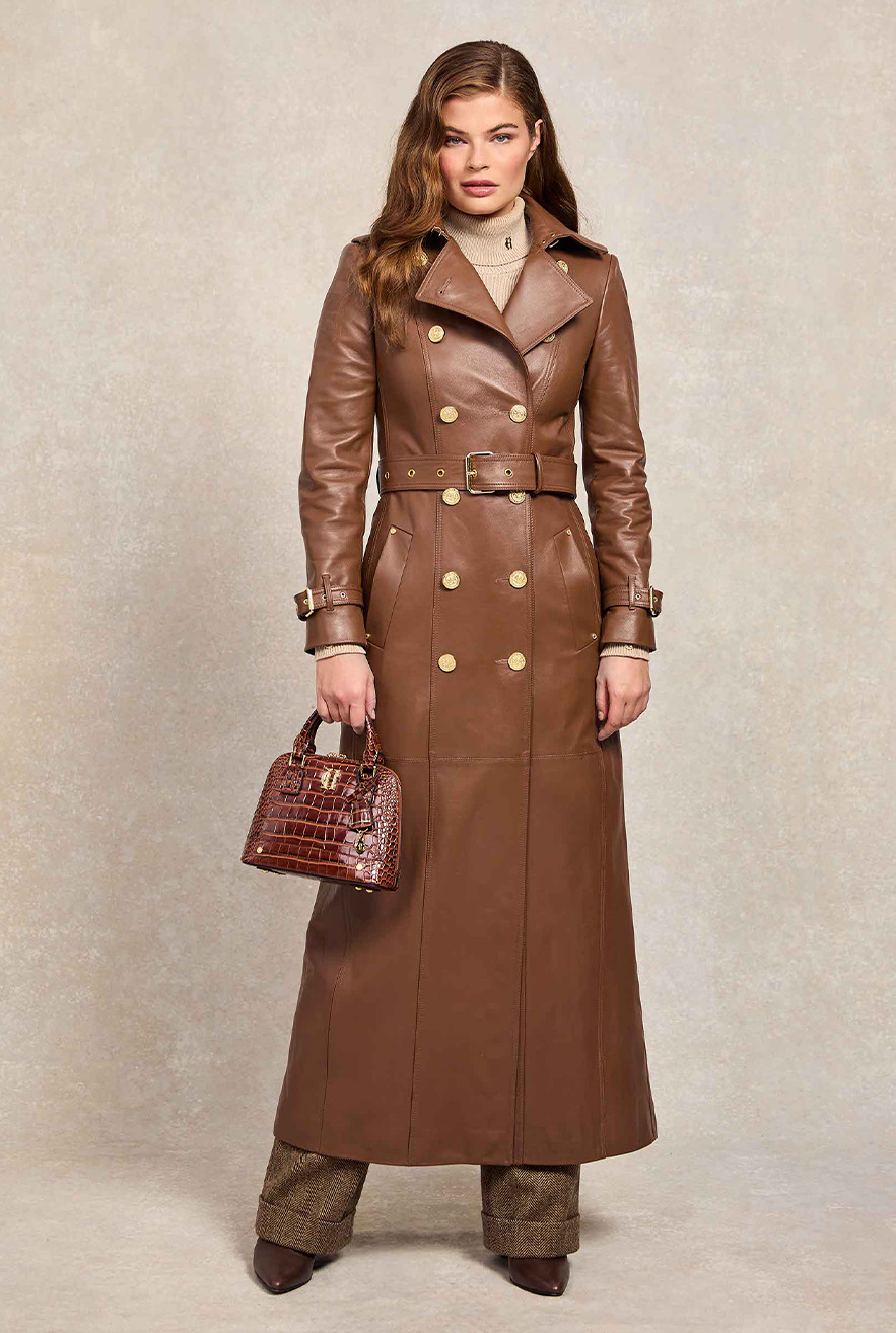 Full Length Marlborough Trench Coat (Valencia Leather Cognac)