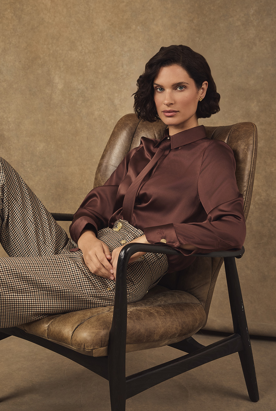 Georgina Satin Shirt Chocolate