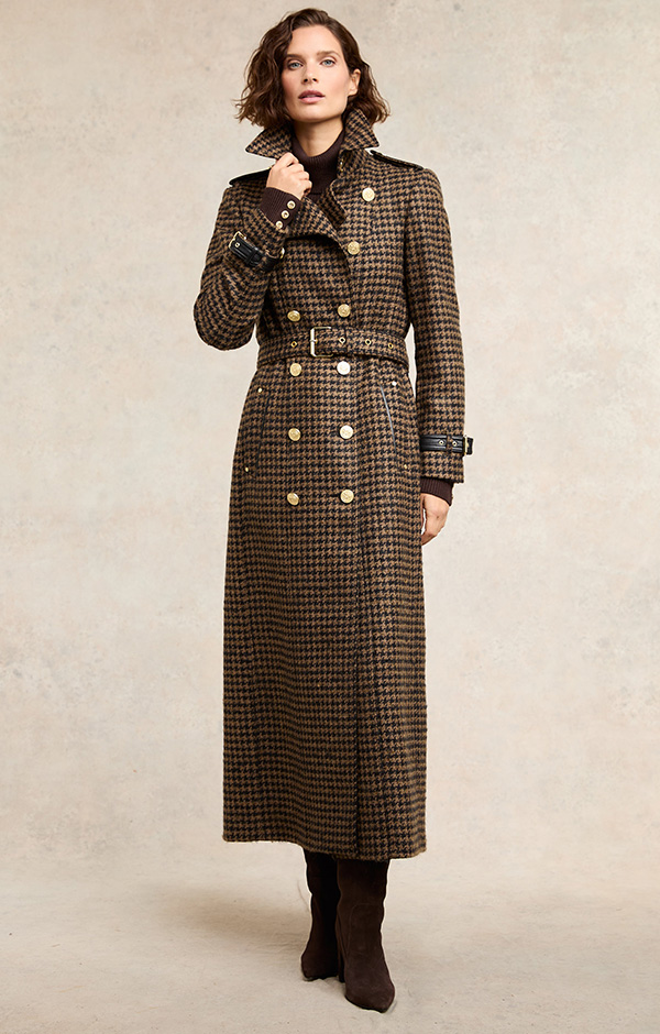 Full Length Marlborough Trench Coat (Chocolate Houndstooth)