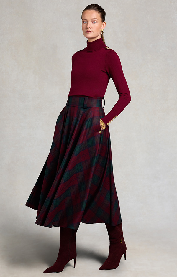 360 Maxi Tweed Circle Skirt (Mulberry Tartan)