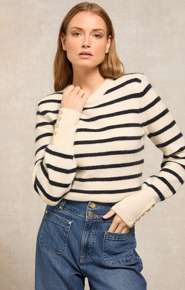 Isla Crew Neck Knit (Natural Stripe)