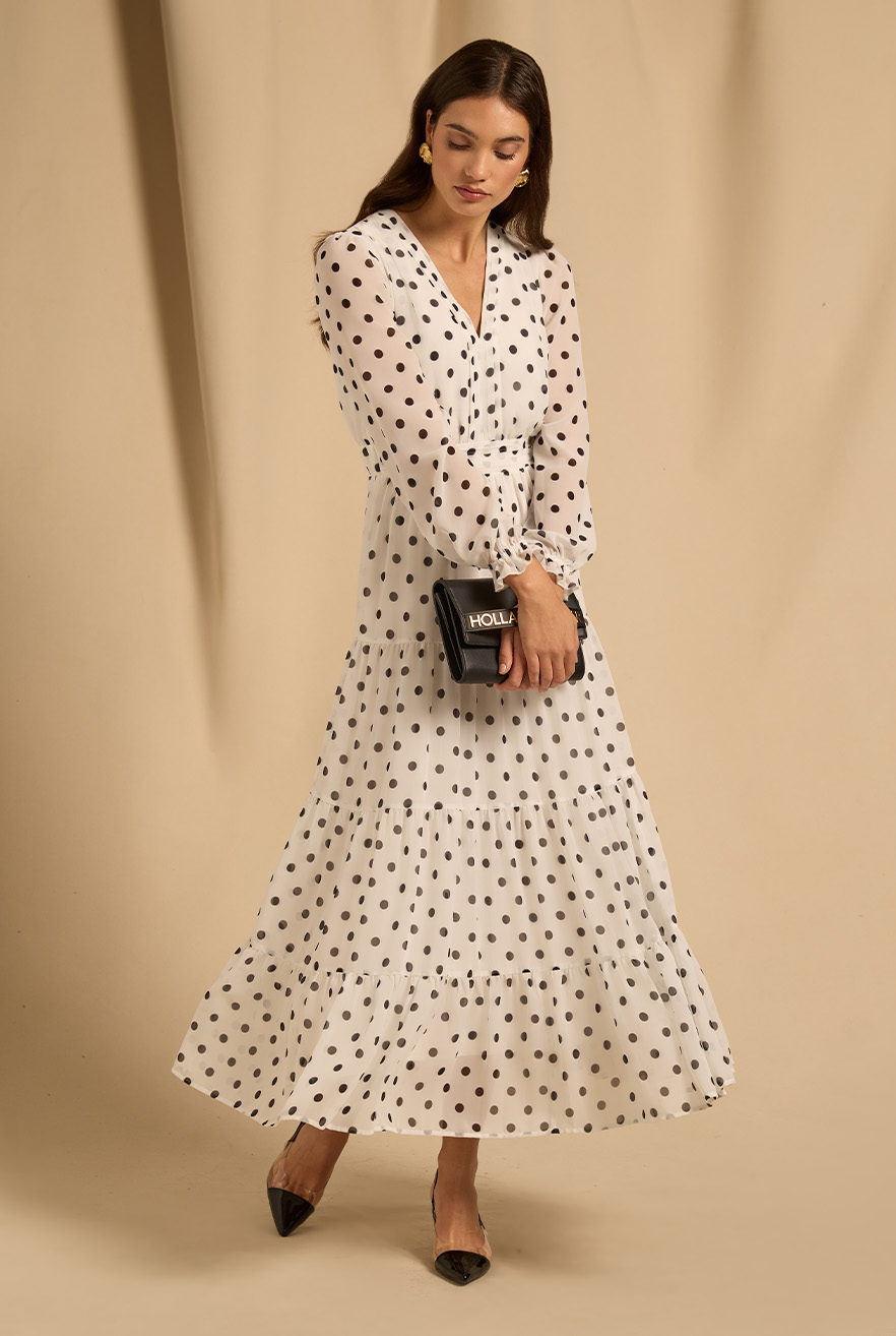 Bella Tiered Maxi Dress (White Black Polka Dot)