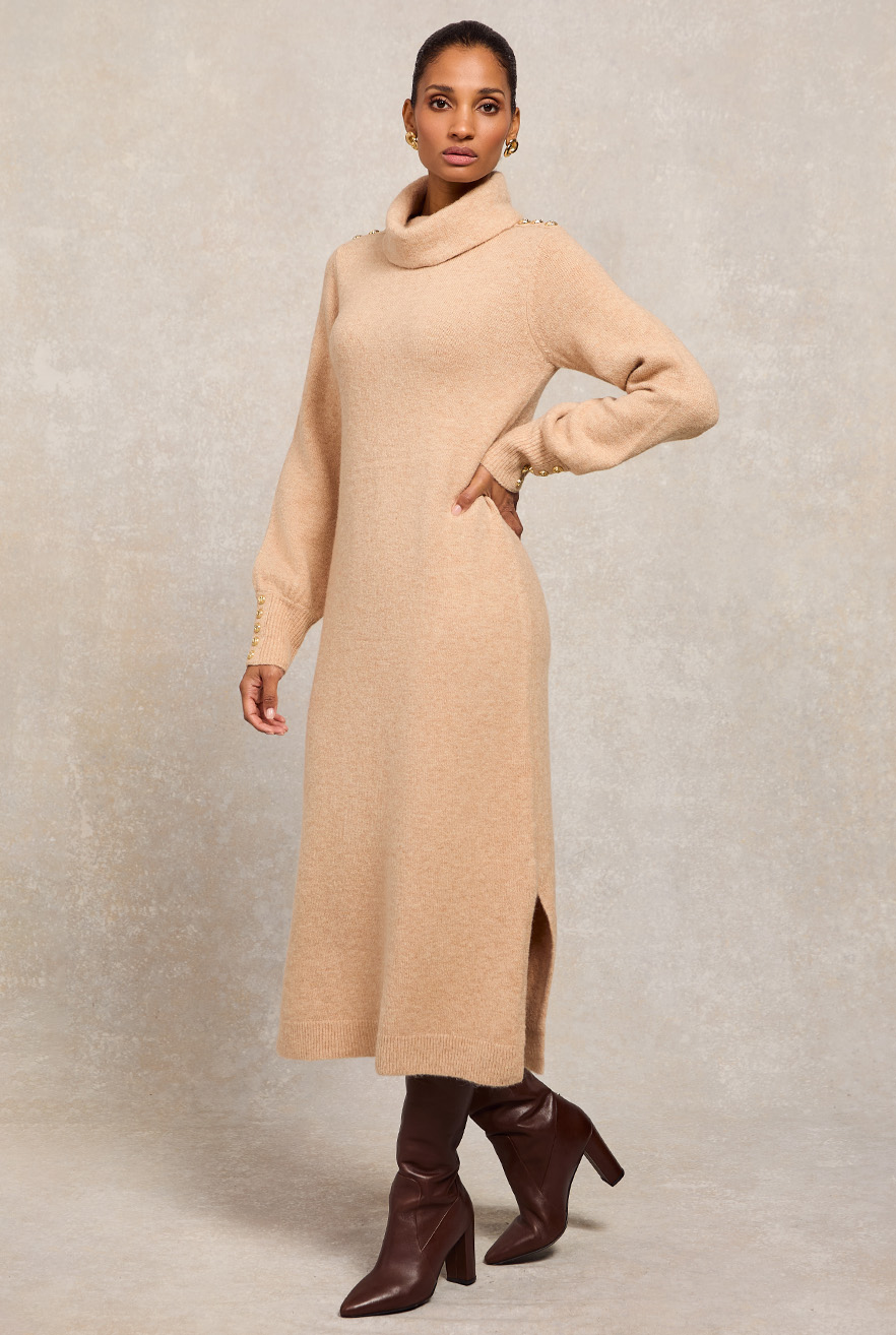 Berkeley Roll Neck Dress (Camel)