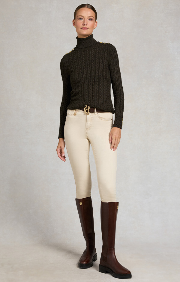 Seattle Roll Neck Cable Knit (Fern Green)
