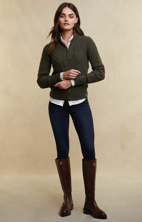 Country Cable Quarter Zip Knit (Forest Green)