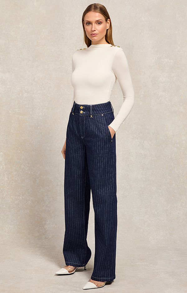 Tailored Wide Leg Jean (Indigo Stripe)