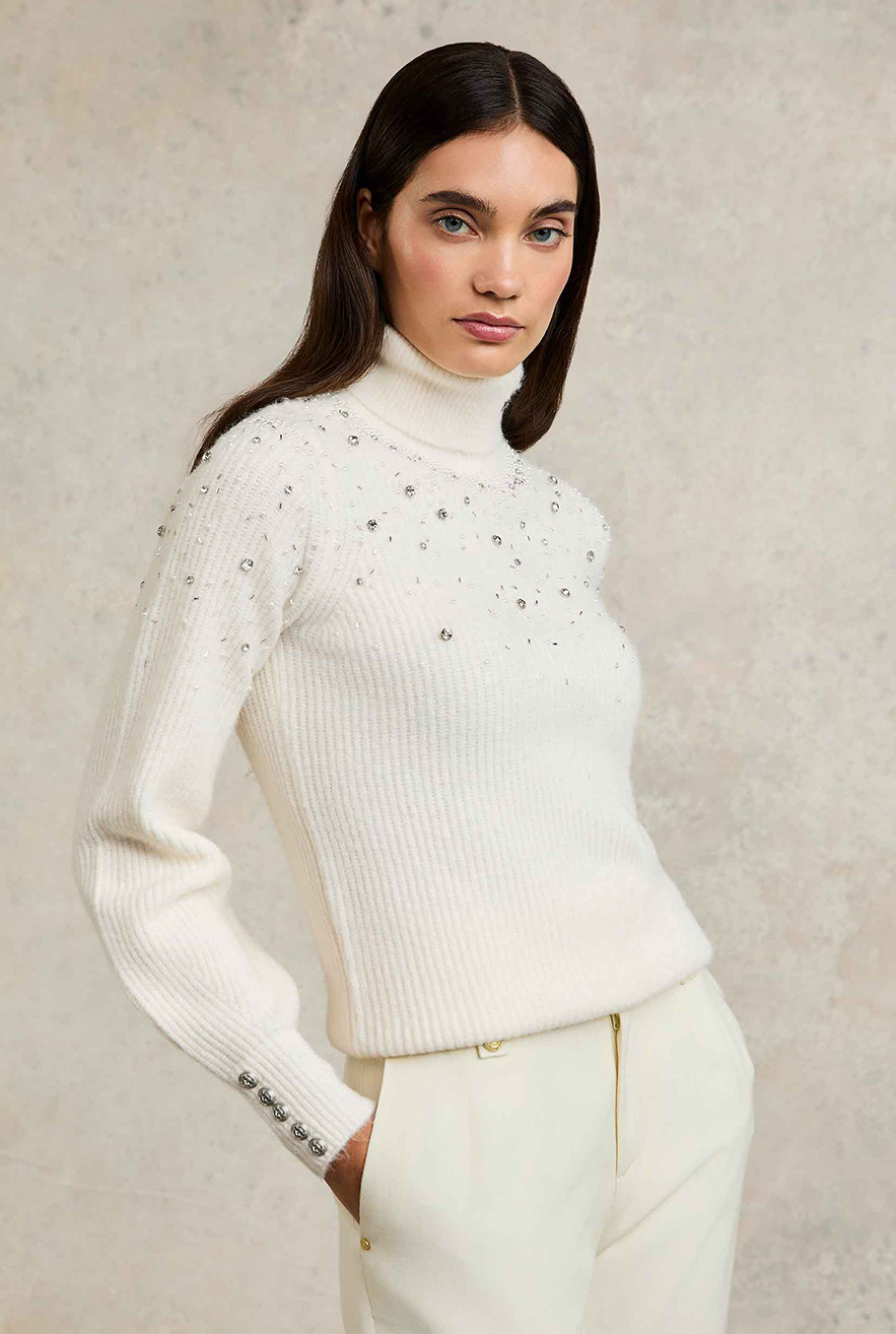 Kelsie Rib Embellished Roll Neck (Natural)