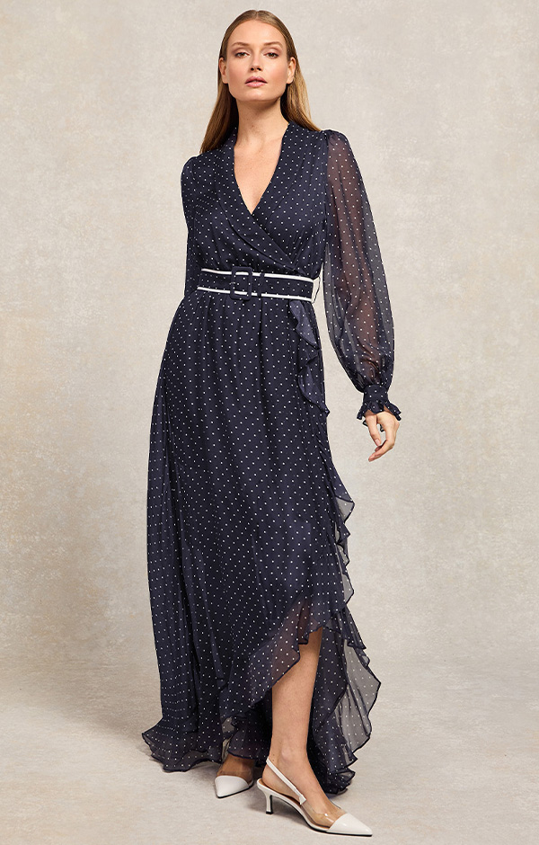 Esme Maxi Dress (Deep Navy Polka Dot)