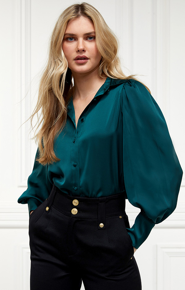 Isla Satin Shirt (Emerald)