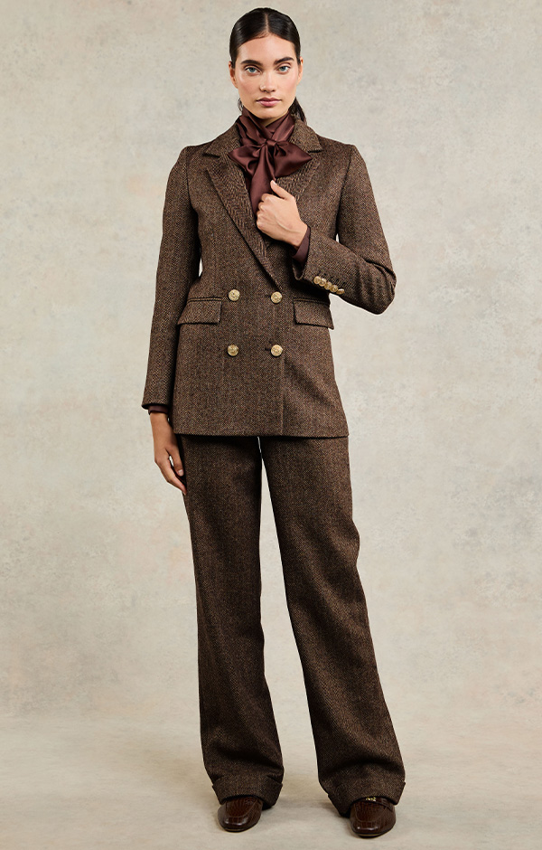 Double Breasted Blazer (Large Scale Brown Herringbone)