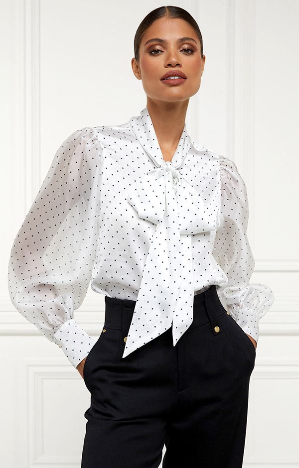 Ariella Blouse (White Polka Dot)