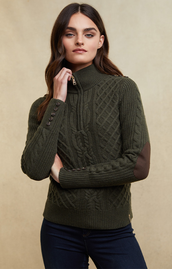 Country Cable Half Zip Knit (Forest Green)