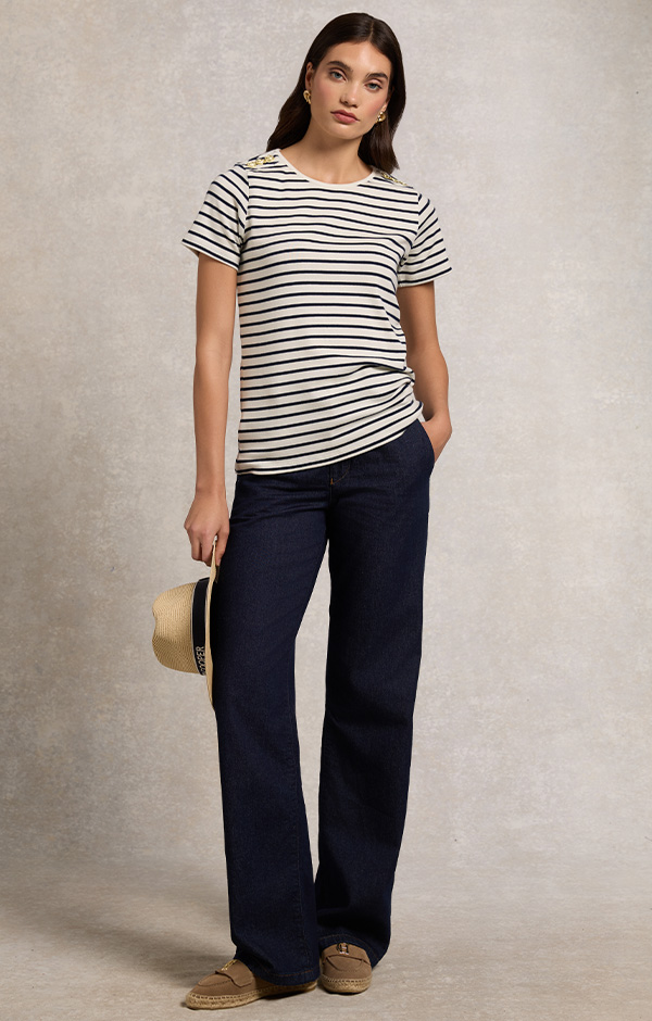 Padstow Crew Neck Tee (Natural Ink Navy Stripe)
