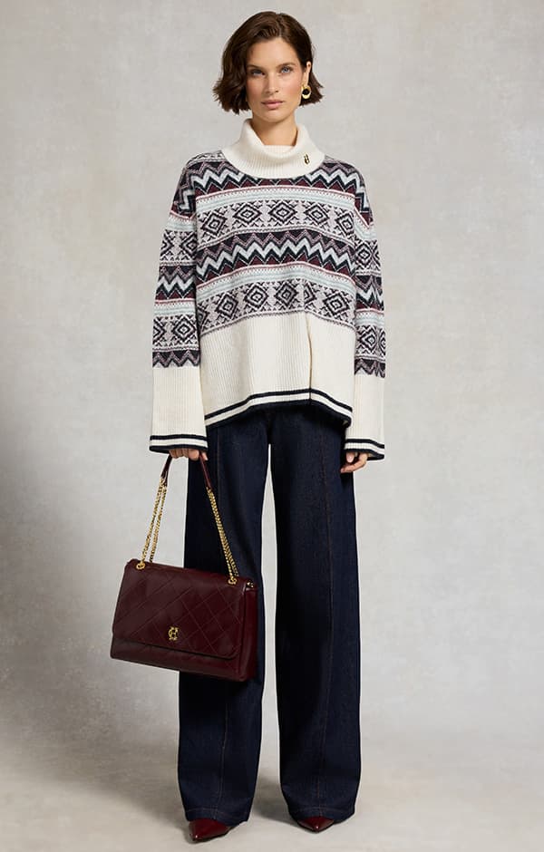 Antonia Fairisle Roll Neck Knit (Natural)