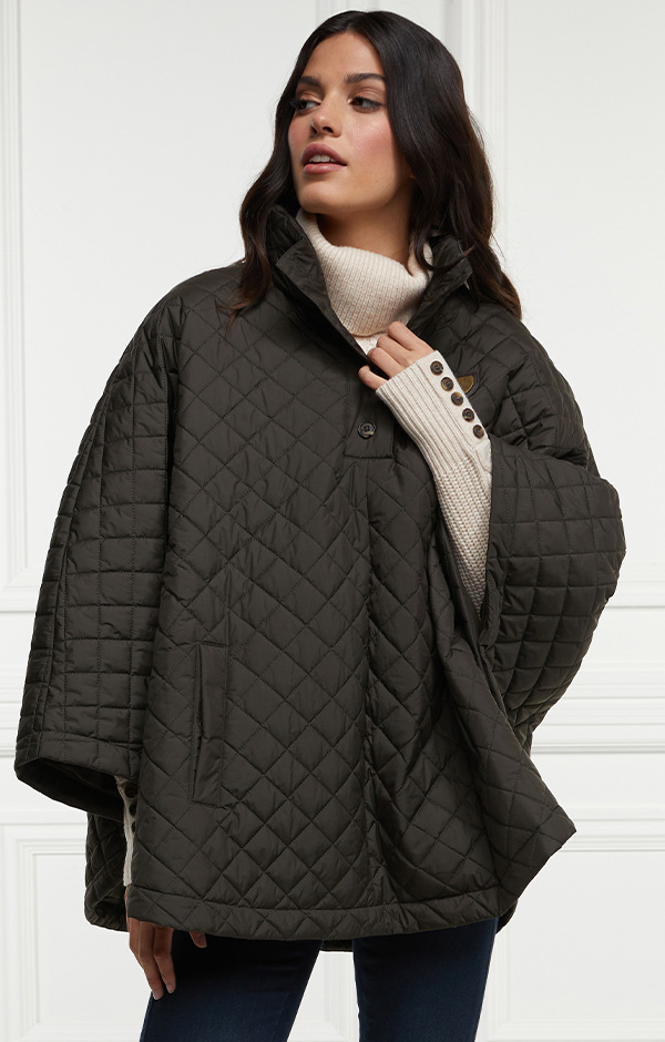 Brooke Quilted Cape (Dark Olive)