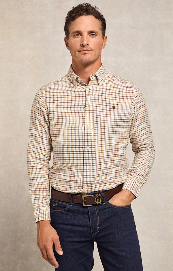 Mens Classic Button Down Shirt (Cheltenham Camel Check)