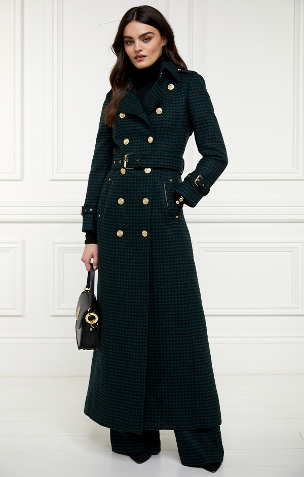 Full Length Marlborough Trench Coat (Emerald Houndstooth)