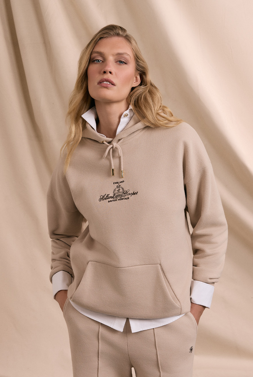 Relaxed Fit Script Hoodie (Stone)