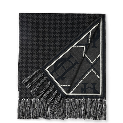 Reversible Monogram Scarf (Charcoal Houndstooth)