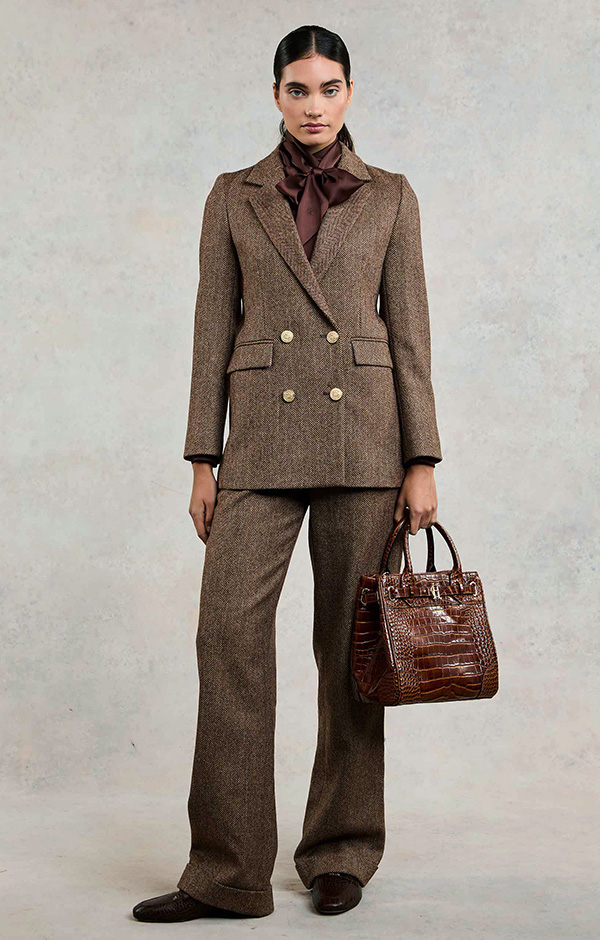 Double Breasted Blazer (Large Scale Brown Herringbone)
