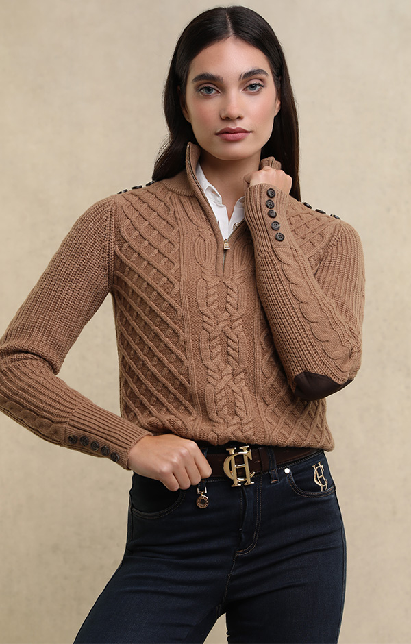 Country Cable Half Zip Knit (Caramel)