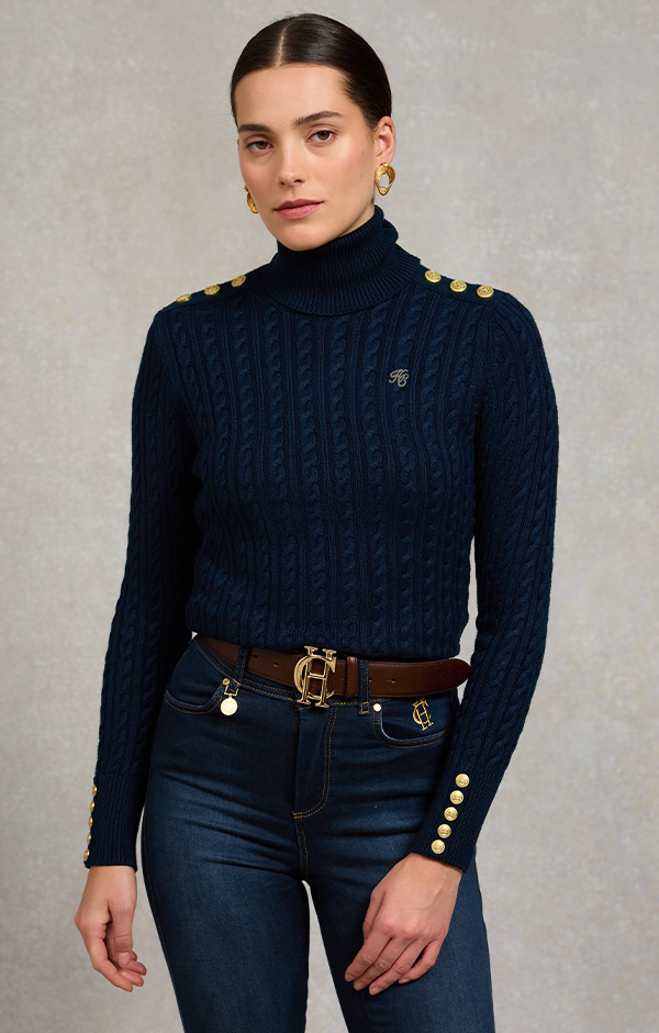Seattle Roll Neck Cable Knit (Ink Navy)