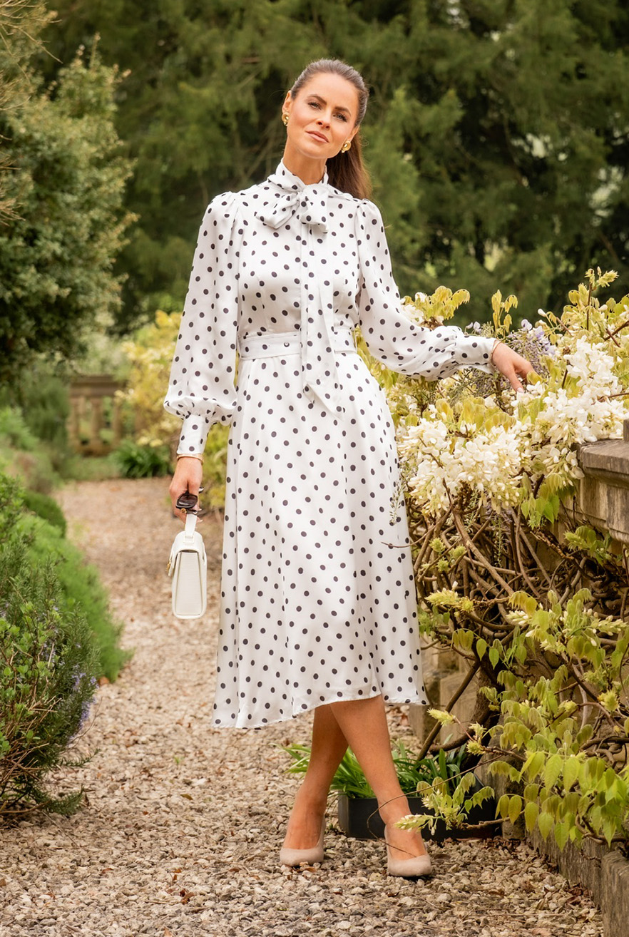 Ariella Midi Dress (White Polka Dot)