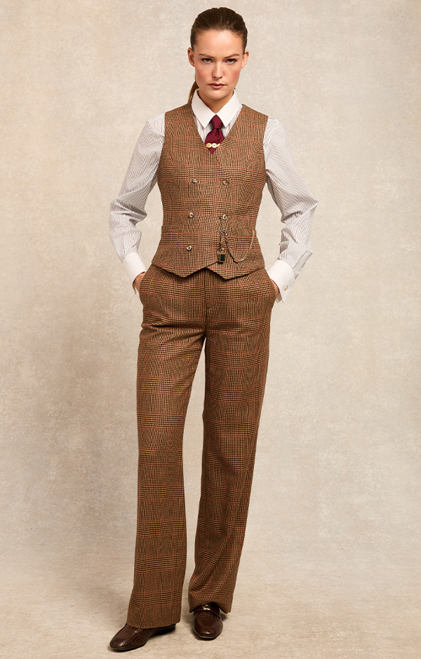 High Waisted Straight Trouser (Clarence Check Merlot)