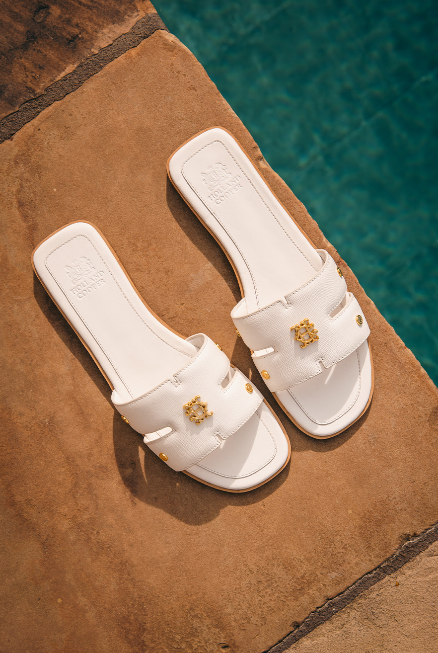 Heraldic Monogram Slides (White Saffiano)