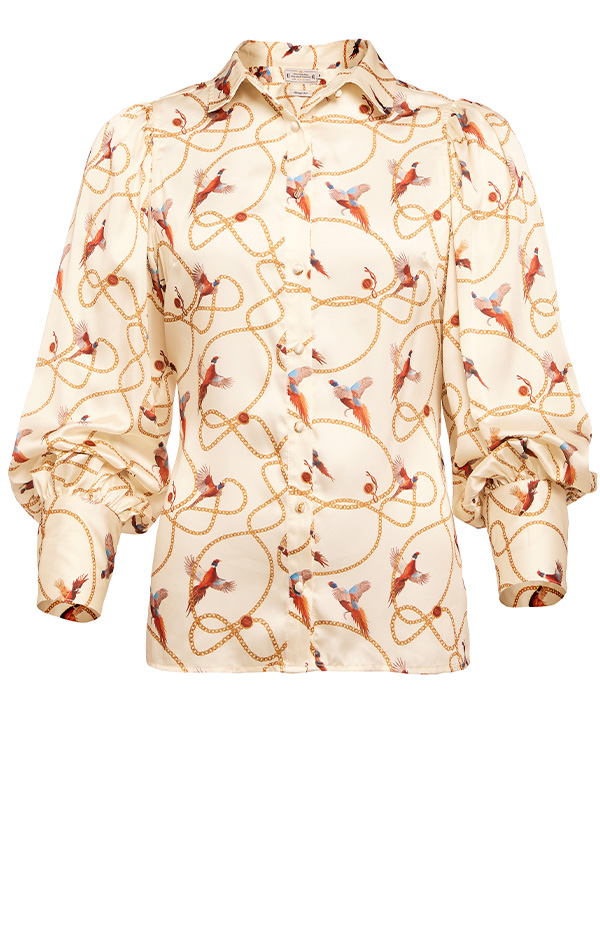 Isla Satin Shirt (Off White Pheasant)