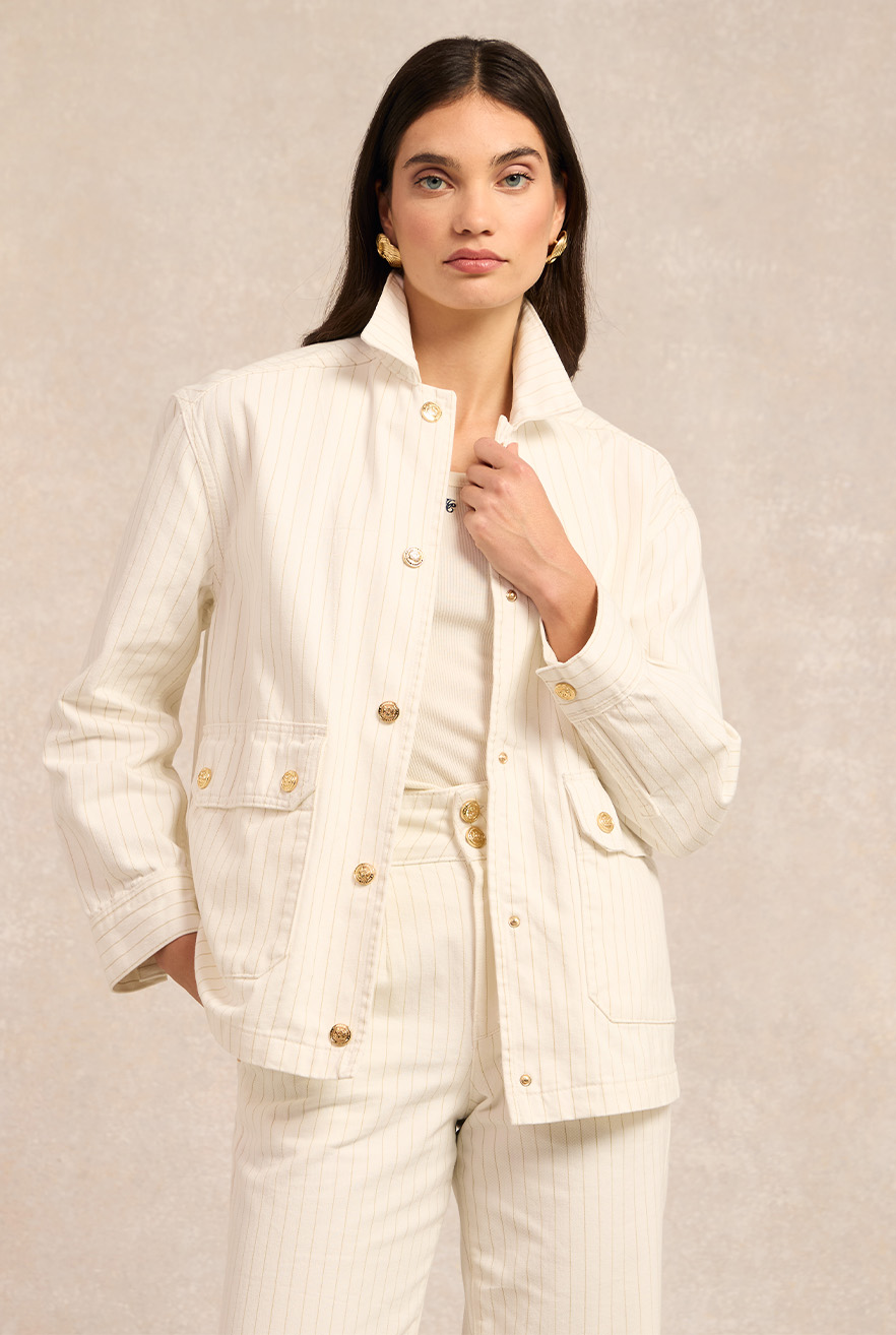 Denim Chore Jacket (Ecru Stripe)