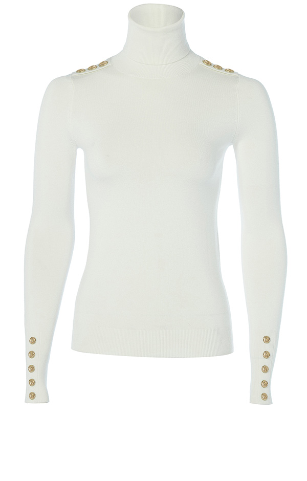 Buttoned Knit Roll Neck (Cream)