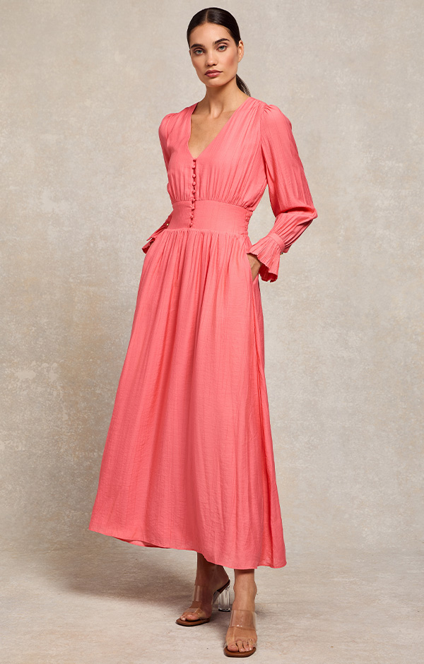 Phoebe V-Neck Maxi Dress (Coral)