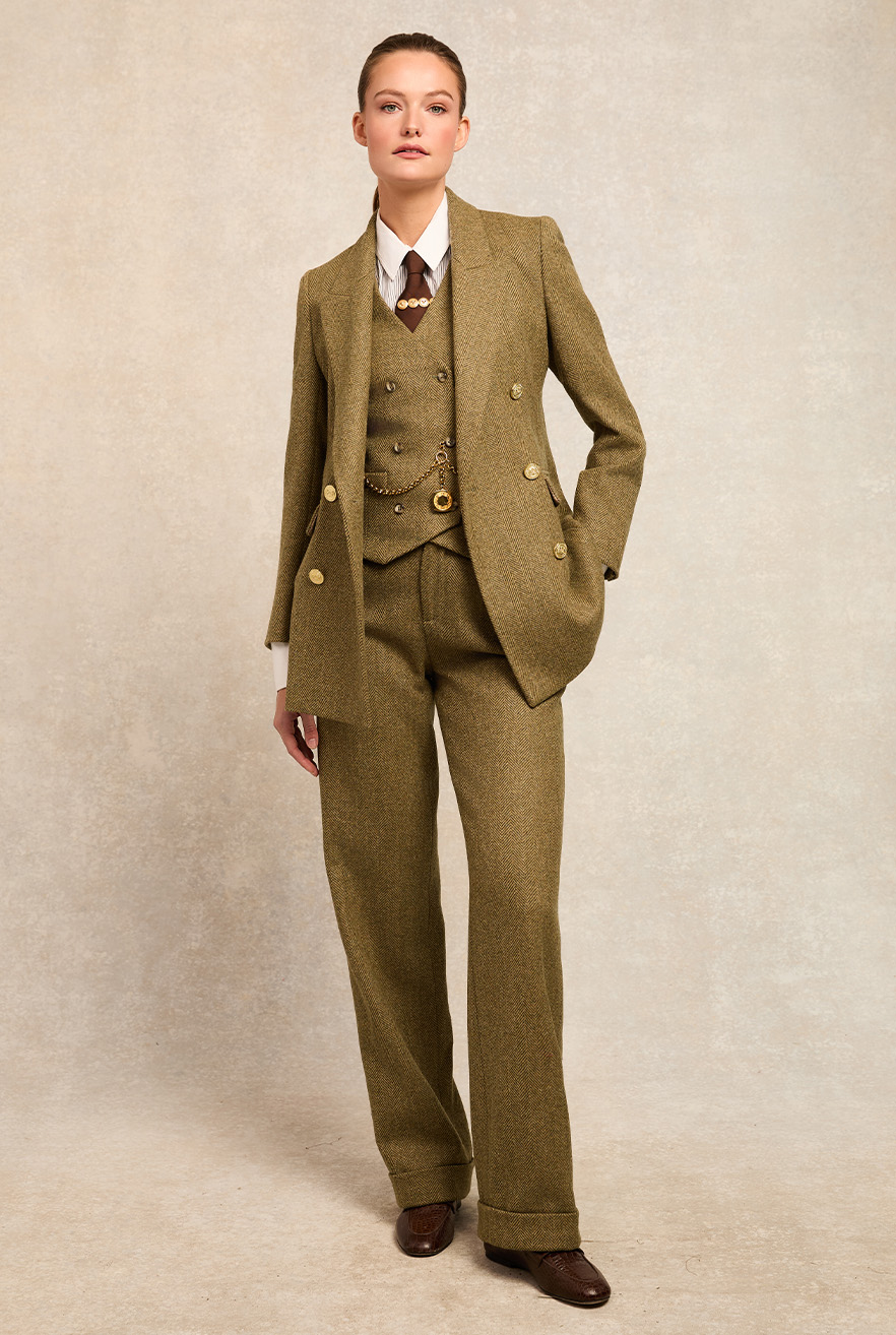Kensington Double Breasted Blazer (Moss Herringbone)
