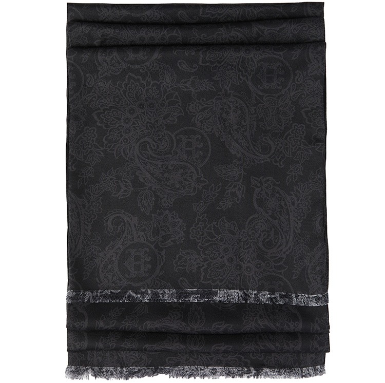 Men's Silk Scarf (Black Charcoal Paisley)