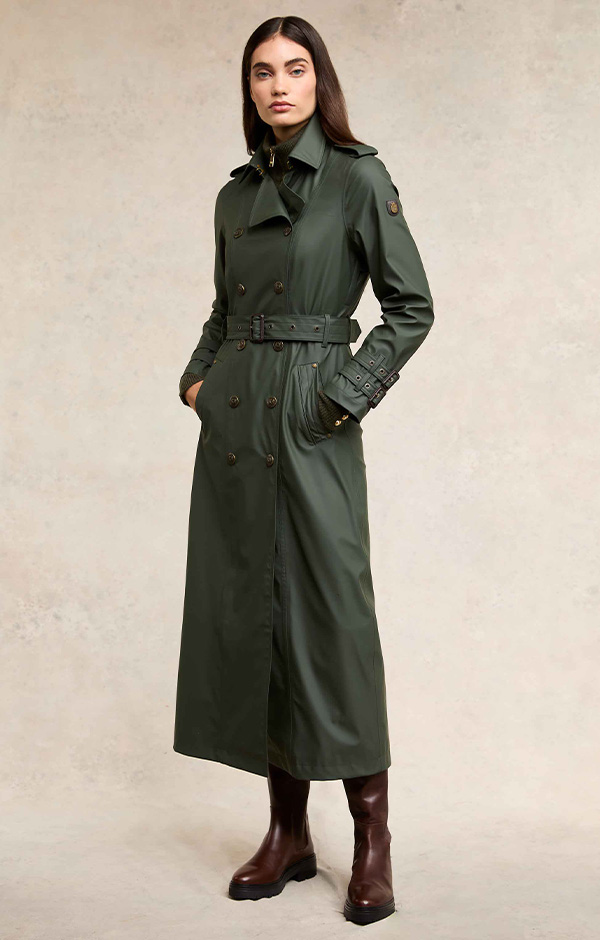 Full Length Kendal Waterproof Trench Coat (Evergreen)