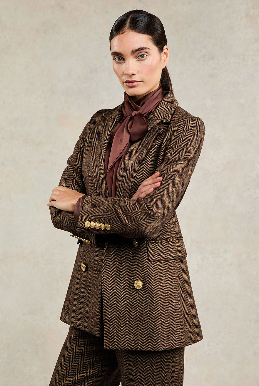 Double Breasted Blazer (Large Scale Brown Herringbone)