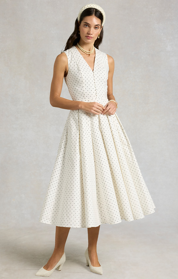 Lucie Sleeveless Dress (White Polka Dot)