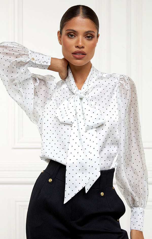 Ariella Blouse (White Polka Dot)