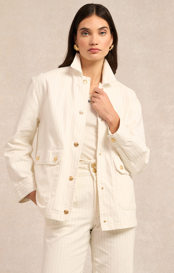 Denim Chore Jacket (Ecru Stripe)